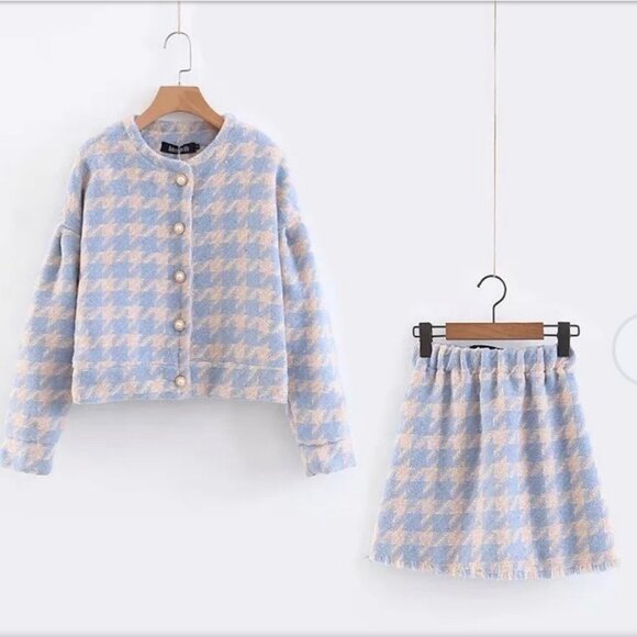 NEW Storets Lori Houndstooth 2 Piece Set Size Small Purple Wool Skirt Jacket NWT - Picture 1 of 14